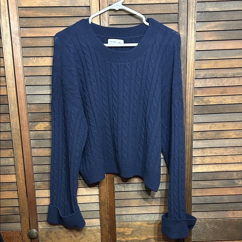 Hollister Navy Cable Knit Crew Neck Sweater